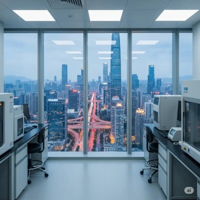 Top-tier ultra-modern, fully equipped laboratory in Shenzhen, China, focused on human gene editing, showcasing the potential benefits of gene editing for humanity.